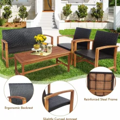 Tangkula 4-Piece PE Rattan Patio Furniture Set, Outdoor Conversation Set