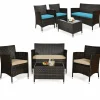 Tangkula 4-Piece Rattan Patio Furniture Set, w/Tempered Glass Coffee Table