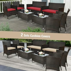 Tangkula 4-Piece Rattan Patio Furniture Set, w/Tempered Glass Coffee Table