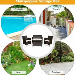 Tangkula 4-Piece Rattan Patio Furniture Set, w/Tempered Glass Coffee Table