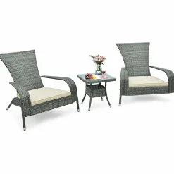Tangkula 3-Piece Wicker Adirondack Set, Ergonomic Oversized Rattan Chairs