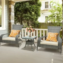 Tangkula 3-Piece Wicker Adirondack Set, Ergonomic Oversized Rattan Chairs