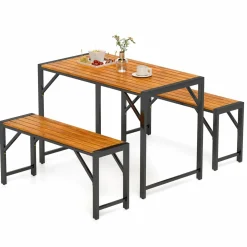 Tangkula 3-Pieces Patio Dining Set for 4 People, Outdoor Picnic Table & 2 Benches
