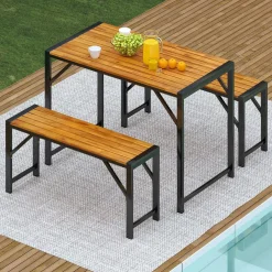 Tangkula 3-Pieces Patio Dining Set for 4 People, Outdoor Picnic Table & 2 Benches