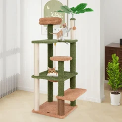 Tangkula Plant Cat Tree, 60 Inch Green Aesthetic Cat Tower with Sisal Scratching Posts