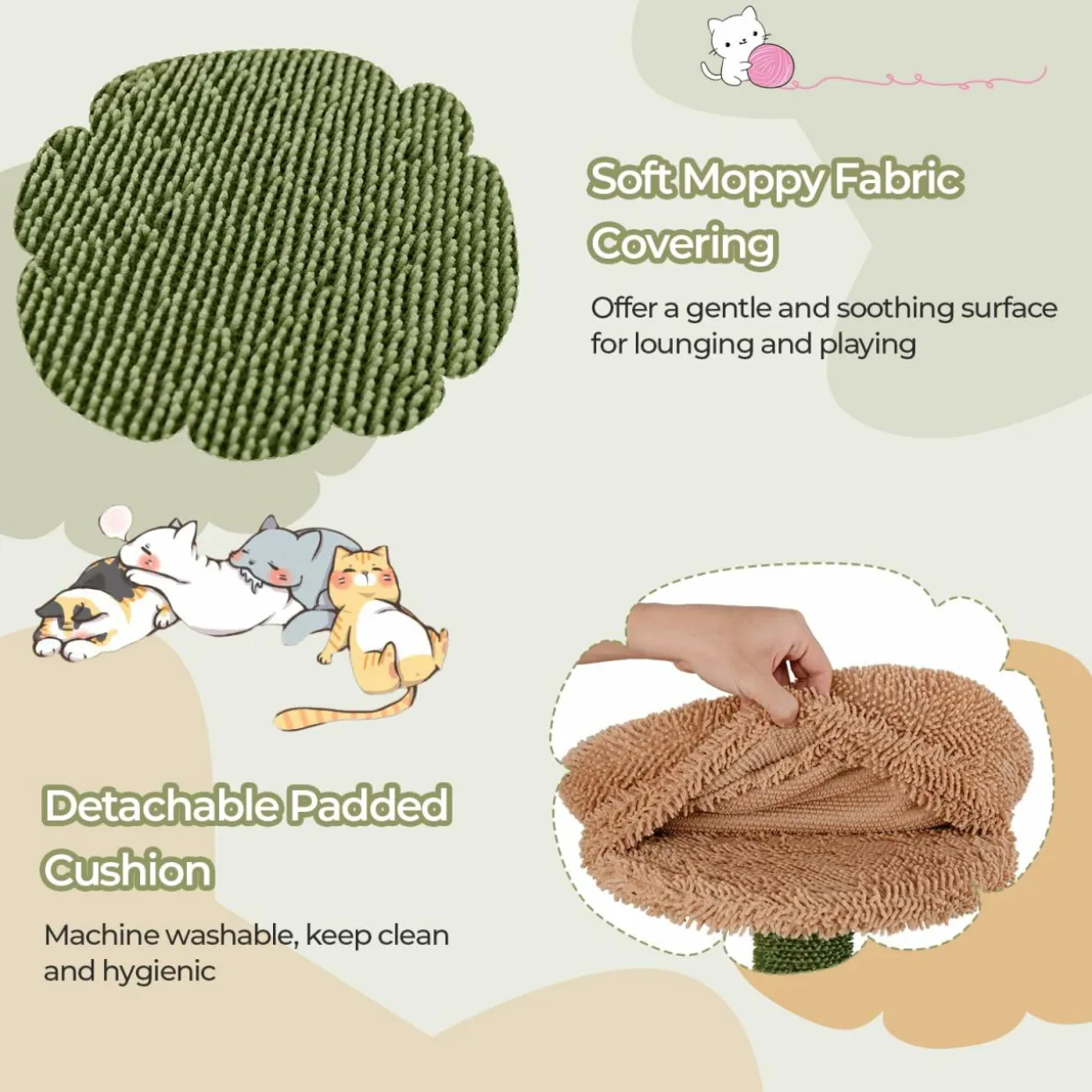 Tangkula Plant Cat Tree, 60 Inch Green Aesthetic Cat Tower with Sisal Scratching Posts