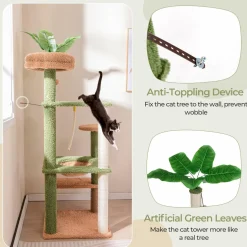 Tangkula Plant Cat Tree, 60 Inch Green Aesthetic Cat Tower with Sisal Scratching Posts