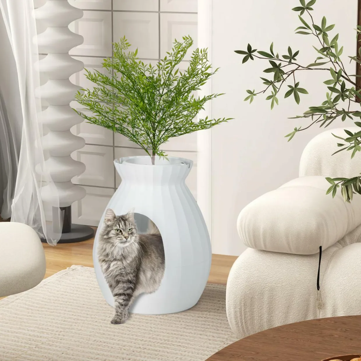 Tangkula Plant Litter Box, Hidden Cat Litter Box Enclosure Furniture with Smart Odor Control System