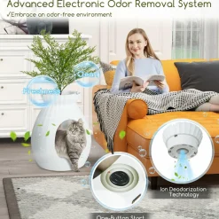Tangkula Plant Litter Box, Hidden Cat Litter Box Enclosure Furniture with Smart Odor Control System