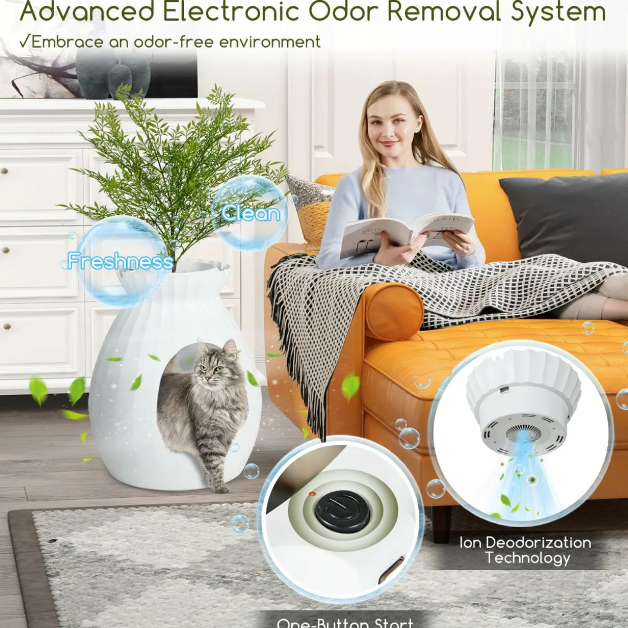 Tangkula Plant Litter Box, Hidden Cat Litter Box Enclosure Furniture with Smart Odor Control System