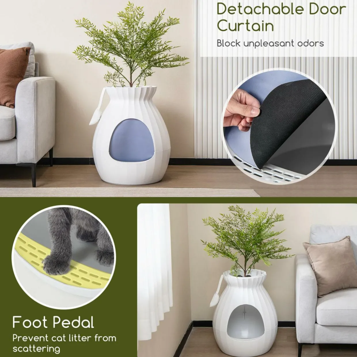 Tangkula Plant Litter Box, Hidden Cat Litter Box Enclosure Furniture with Smart Odor Control System