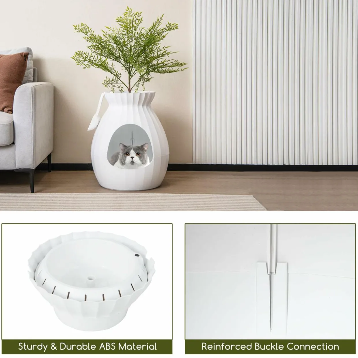 Tangkula Plant Litter Box, Hidden Cat Litter Box Enclosure Furniture with Smart Odor Control System