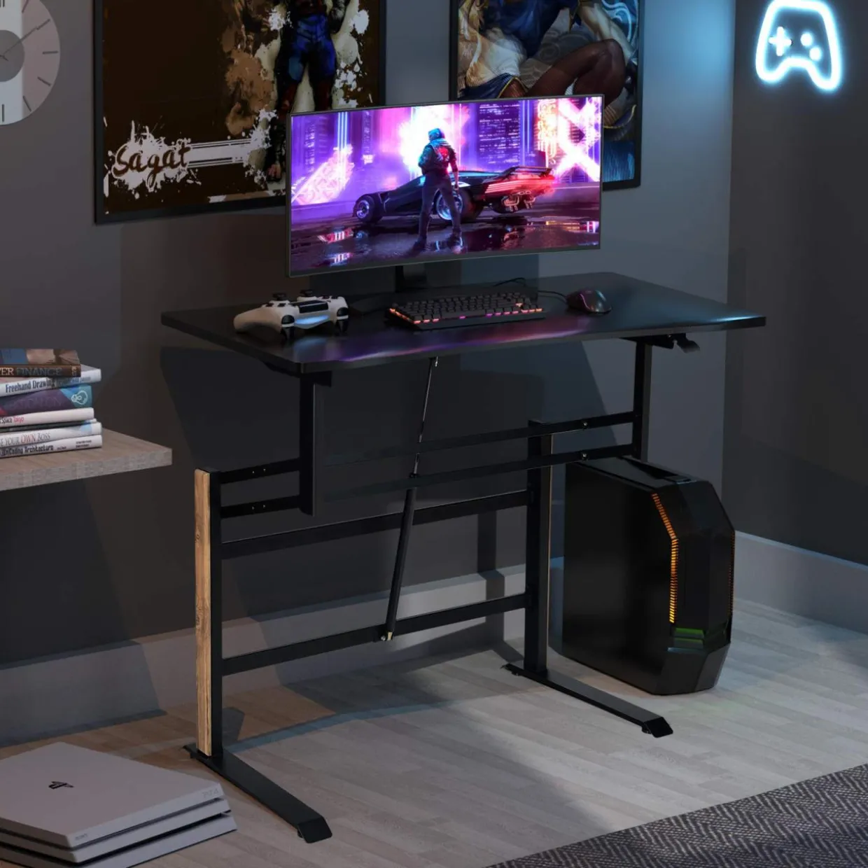Tangkula Pneumatic Height Adjustable Gaming Desk