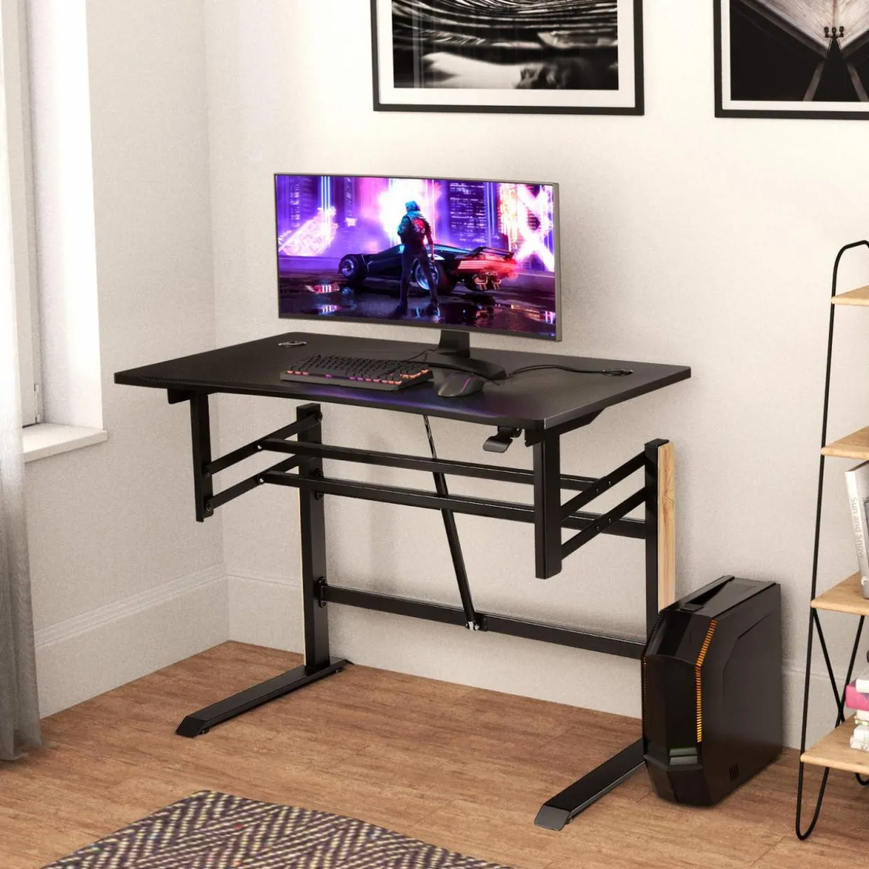 Tangkula Pneumatic Height Adjustable Gaming Desk