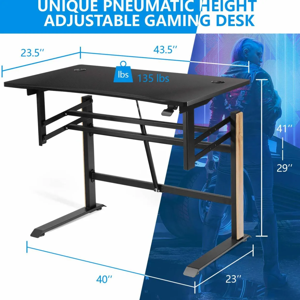 Tangkula Pneumatic Height Adjustable Gaming Desk