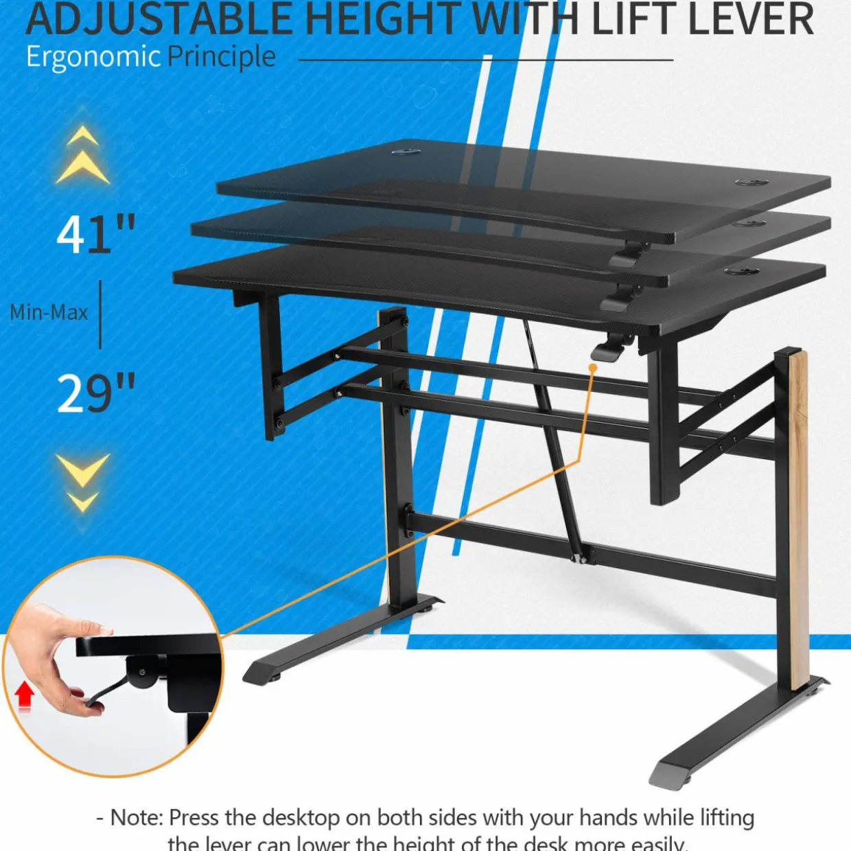 Tangkula Pneumatic Height Adjustable Gaming Desk