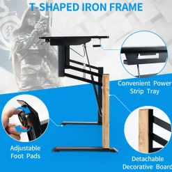 Tangkula Pneumatic Height Adjustable Gaming Desk