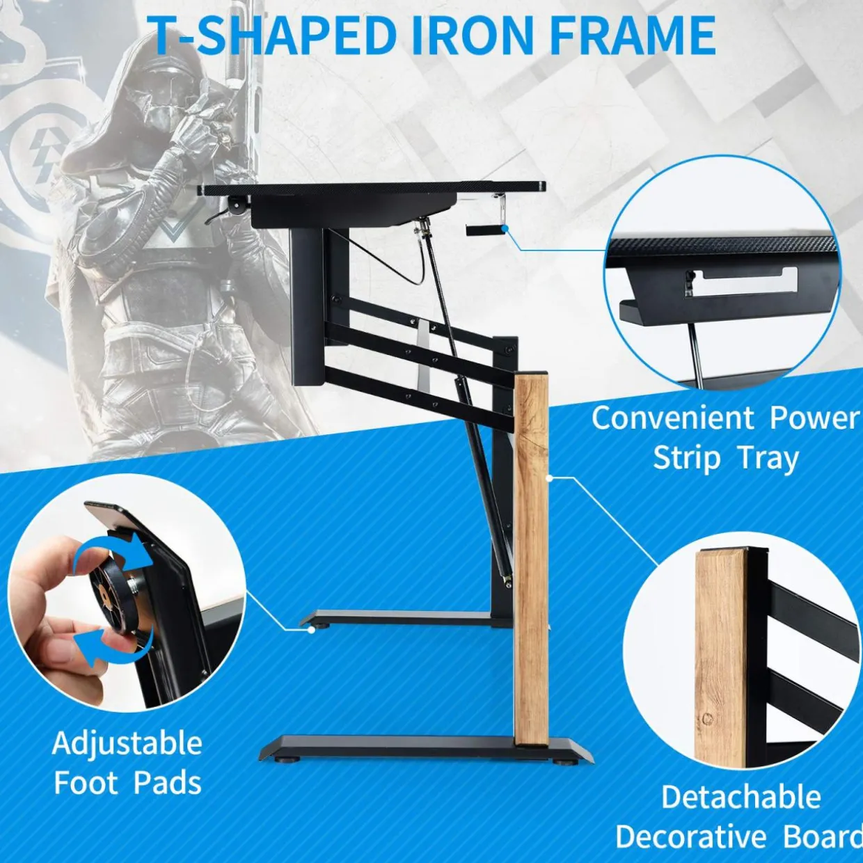 Tangkula Pneumatic Height Adjustable Gaming Desk