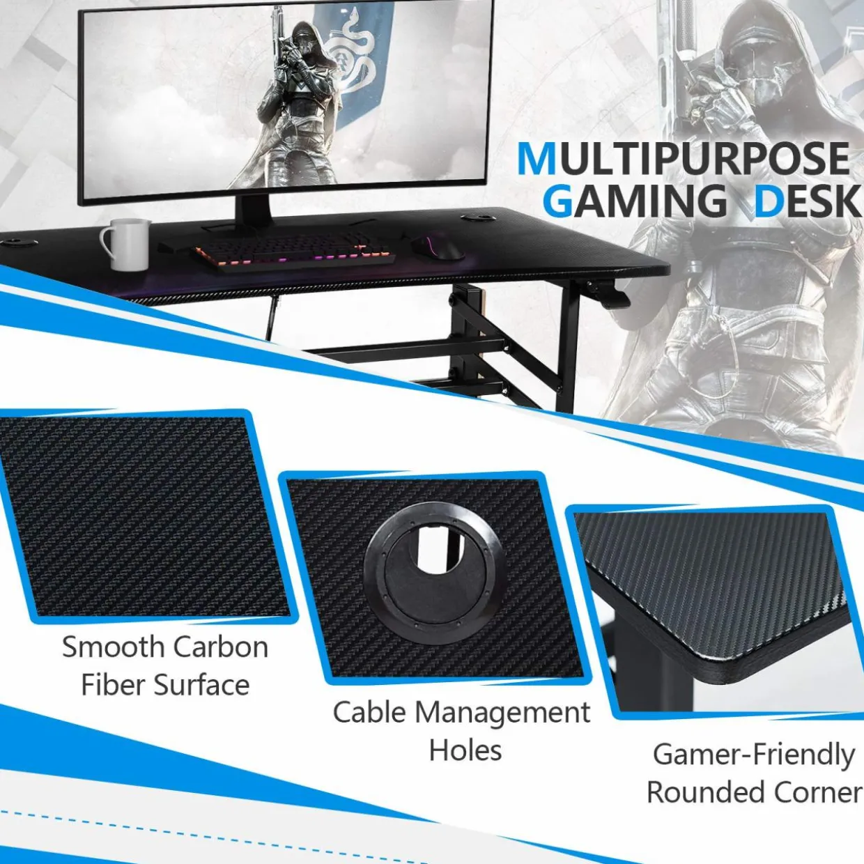 Tangkula Pneumatic Height Adjustable Gaming Desk