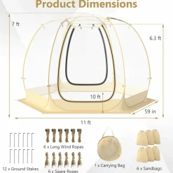 Tangkula Pop Up Bubble Tent, 11x11 Ft Oversize Outdoor Dome Tent for 6-10 People with 12 Stakes