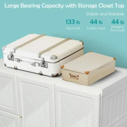 Tangkula Portable Closet Wardrobe, Foldable Clothes Organizer with Cubby Storage, Hanging Rods