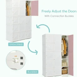 Tangkula Portable Closet Wardrobe, Foldable Clothes Organizer with Cubby Storage, Hanging Rods