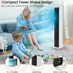 Tangkula Portable Evaporative Air Cooler for Room, 40-Inch Bladeless Cooling Tower Cooler with Remote Control