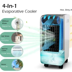Tangkula Portable Evaporative Air Cooler for Room, 3-in-1 Portable Air Cooler with Remote Control
