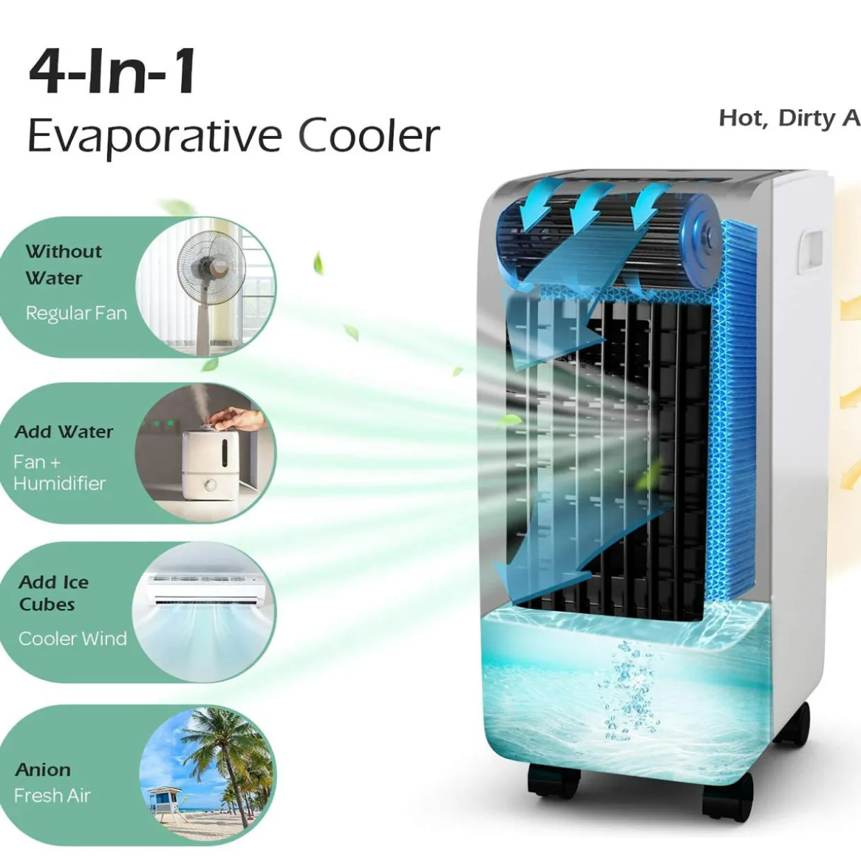 Tangkula Portable Evaporative Air Cooler for Room, 3-in-1 Portable Air Cooler with Remote Control
