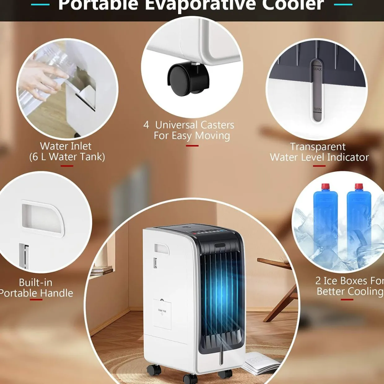 Tangkula Portable Evaporative Air Cooler for Room, 3-in-1 Portable Air Cooler with Remote Control