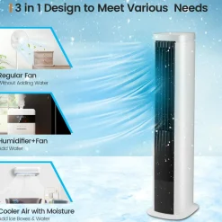 Tangkula Portable Evaporative Air Cooler for Room, 40-Inch Bladeless Cooling Tower Cooler with Remote Control
