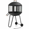 Tangkula Portable Fire Pit with Wheels, 28 Inch Wood Burning Fire Pit with Log Grate