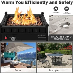 Tangkula Portable Tabletop Propane Fire Pit, Patiojoy 40,000 BTU Table Top Fireplace with Simple Ignition System