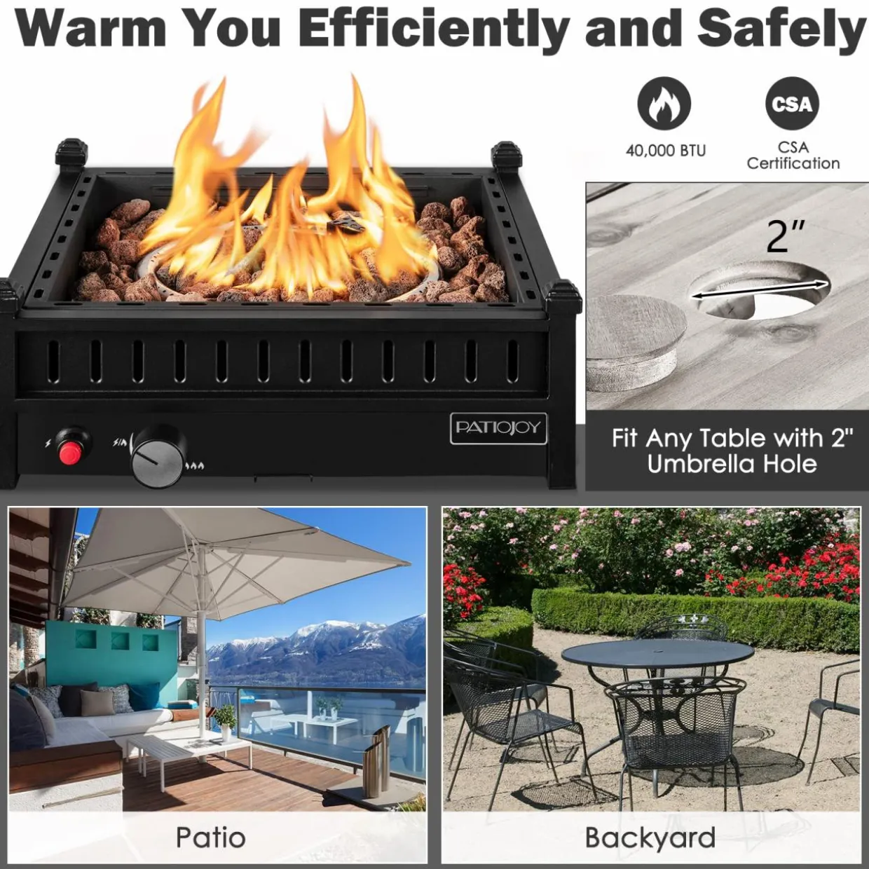 Tangkula Portable Tabletop Propane Fire Pit, Patiojoy 40,000 BTU Table Top Fireplace with Simple Ignition System
