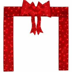Tangkula Pre-Lit Christmas Doorway Arch w/Bow, LED Lighted Festive Door Decoration w/ 240 Red LED Lights