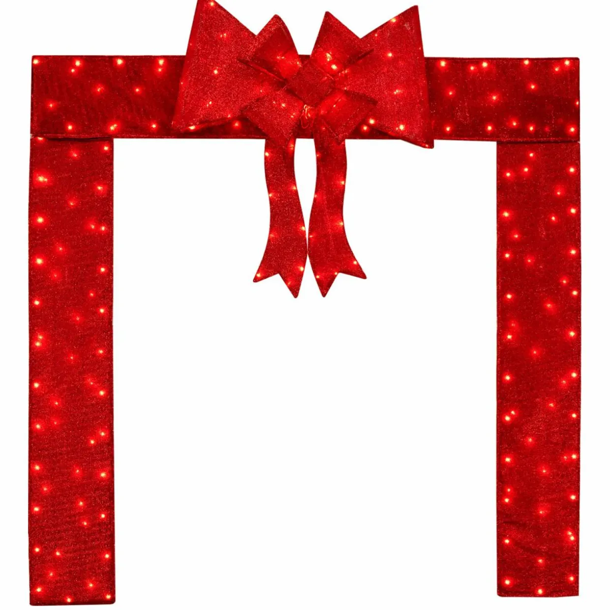 Tangkula Pre-Lit Christmas Doorway Arch w/Bow, LED Lighted Festive Door Decoration w/ 240 Red LED Lights
