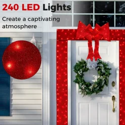Tangkula Pre-Lit Christmas Doorway Arch w/Bow, LED Lighted Festive Door Decoration w/ 240 Red LED Lights