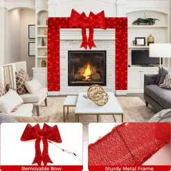 Tangkula Pre-Lit Christmas Doorway Arch w/Bow, LED Lighted Festive Door Decoration w/ 240 Red LED Lights