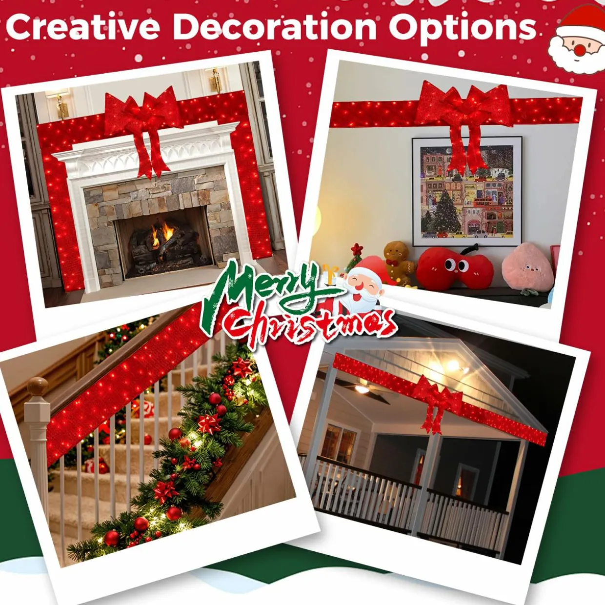 Tangkula Pre-Lit Christmas Doorway Arch w/Bow, LED Lighted Festive Door Decoration w/ 240 Red LED Lights