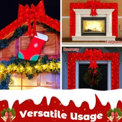 Tangkula Pre-Lit Christmas Doorway Arch w/Bow, LED Lighted Festive Door Decoration w/ 240 Red LED Lights