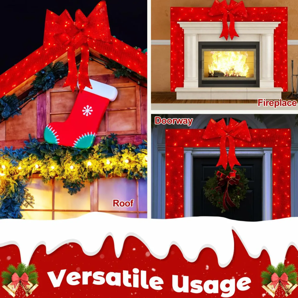 Tangkula Pre-Lit Christmas Doorway Arch w/Bow, LED Lighted Festive Door Decoration w/ 240 Red LED Lights