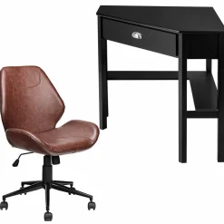 Tangkula 2PS Desk and Chair Set, Corner Desk with Height Adjustable Ergonomic Swivel Chair