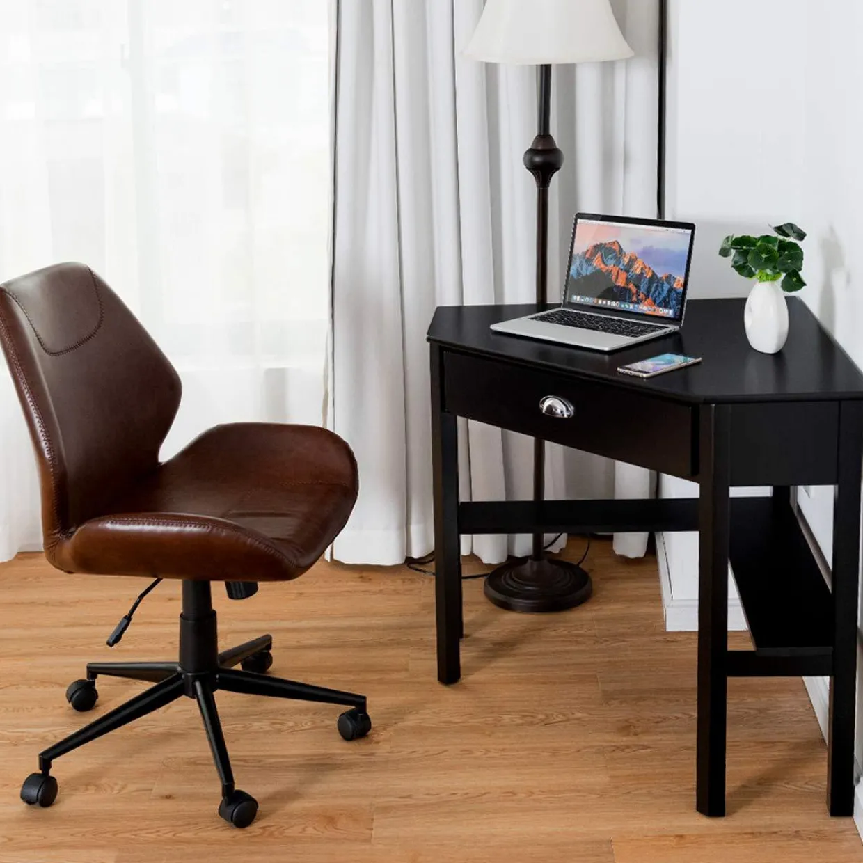 Tangkula 2PS Desk and Chair Set, Corner Desk with Height Adjustable Ergonomic Swivel Chair