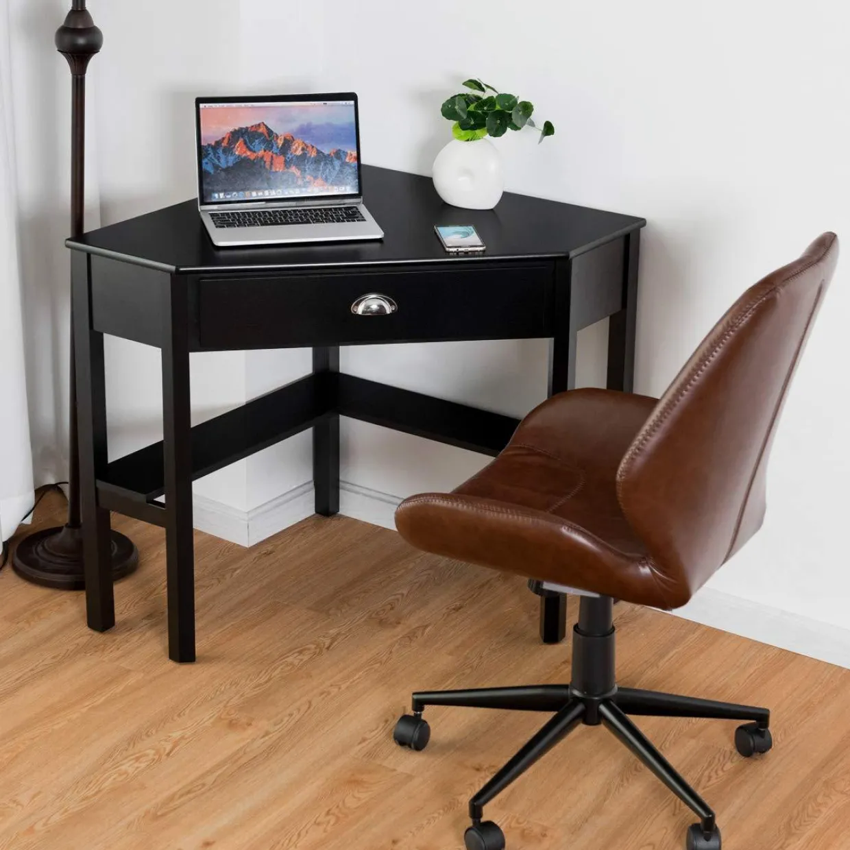 Tangkula 2PS Desk and Chair Set, Corner Desk with Height Adjustable Ergonomic Swivel Chair
