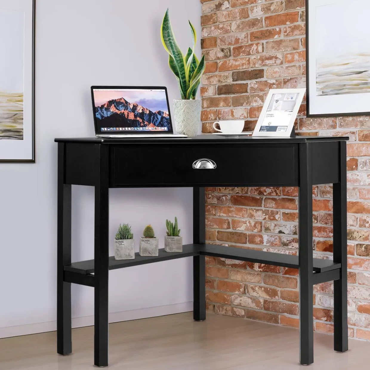Tangkula 2PS Desk and Chair Set, Corner Desk with Height Adjustable Ergonomic Swivel Chair