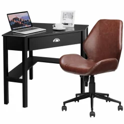 Tangkula 2PS Desk and Chair Set, Corner Desk with Height Adjustable Ergonomic Swivel Chair