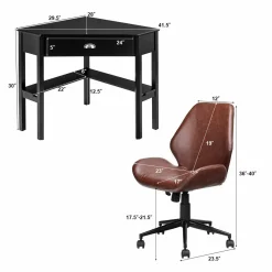 Tangkula 2PS Desk and Chair Set, Corner Desk with Height Adjustable Ergonomic Swivel Chair