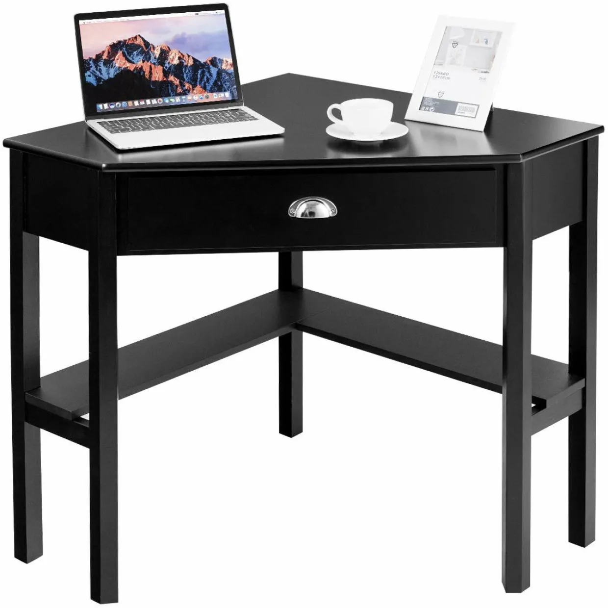 Tangkula 2PS Desk and Chair Set, Corner Desk with Height Adjustable Ergonomic Swivel Chair