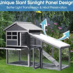 Tangkula Rabbit Hutch Indoor Outdoor, Wooden Chicken Coop, Bunny Hutch with Run