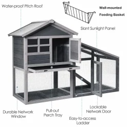 Tangkula Rabbit Hutch Indoor Outdoor, Wooden Chicken Coop, Bunny Hutch with Run